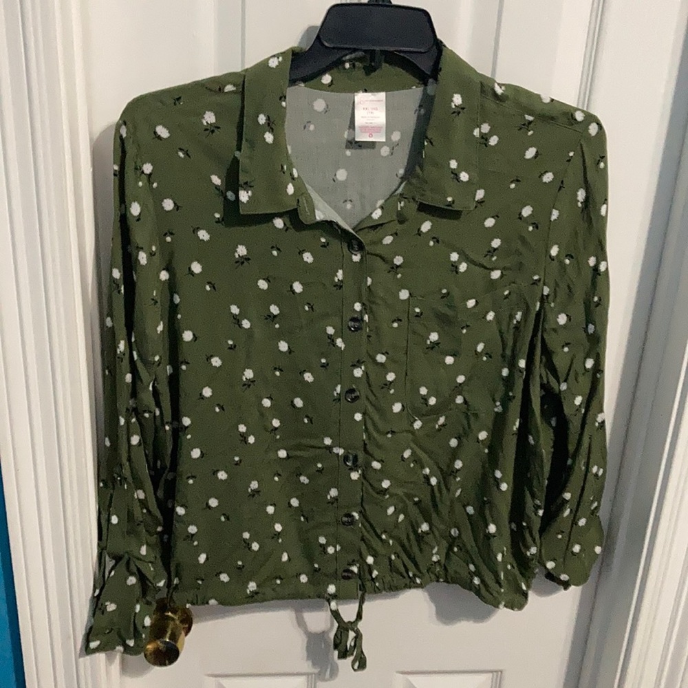 Green button down top